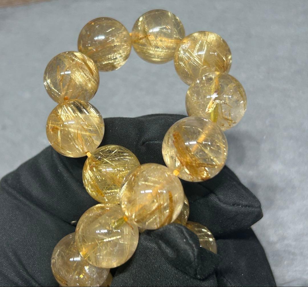 ゴールド　ルチル　クォーツブレスレット　14mm 66.3g