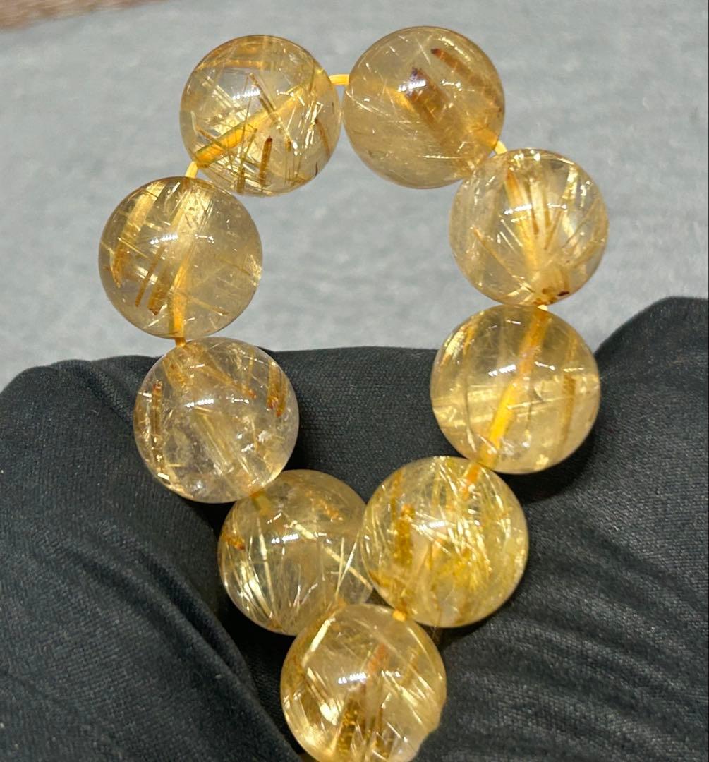 ゴールド　ルチル　クォーツブレスレット　14mm 66.3g