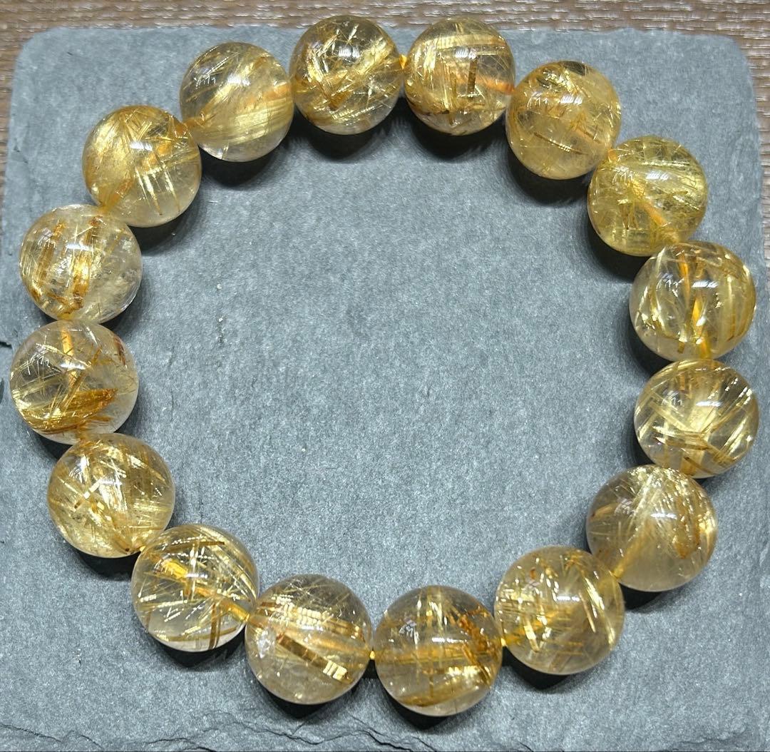 ゴールド　ルチル　クォーツブレスレット　14mm 66.3g