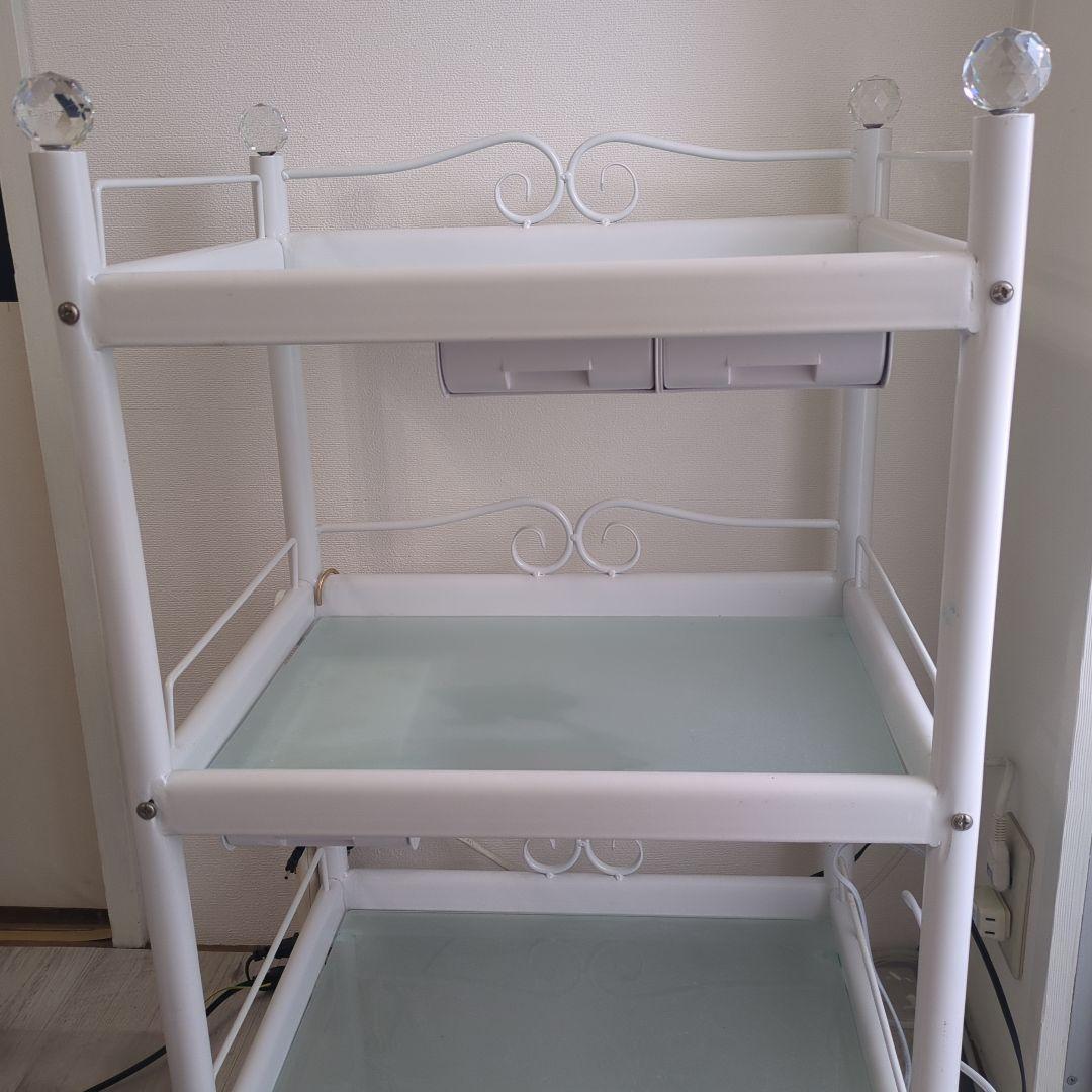 【トル】美容 ワゴン ガラス ネイル エステ まつ毛 キッチン白 ホワイト