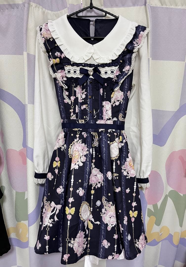 LIZLISAジュエリー柄 ワンピース ネイビー