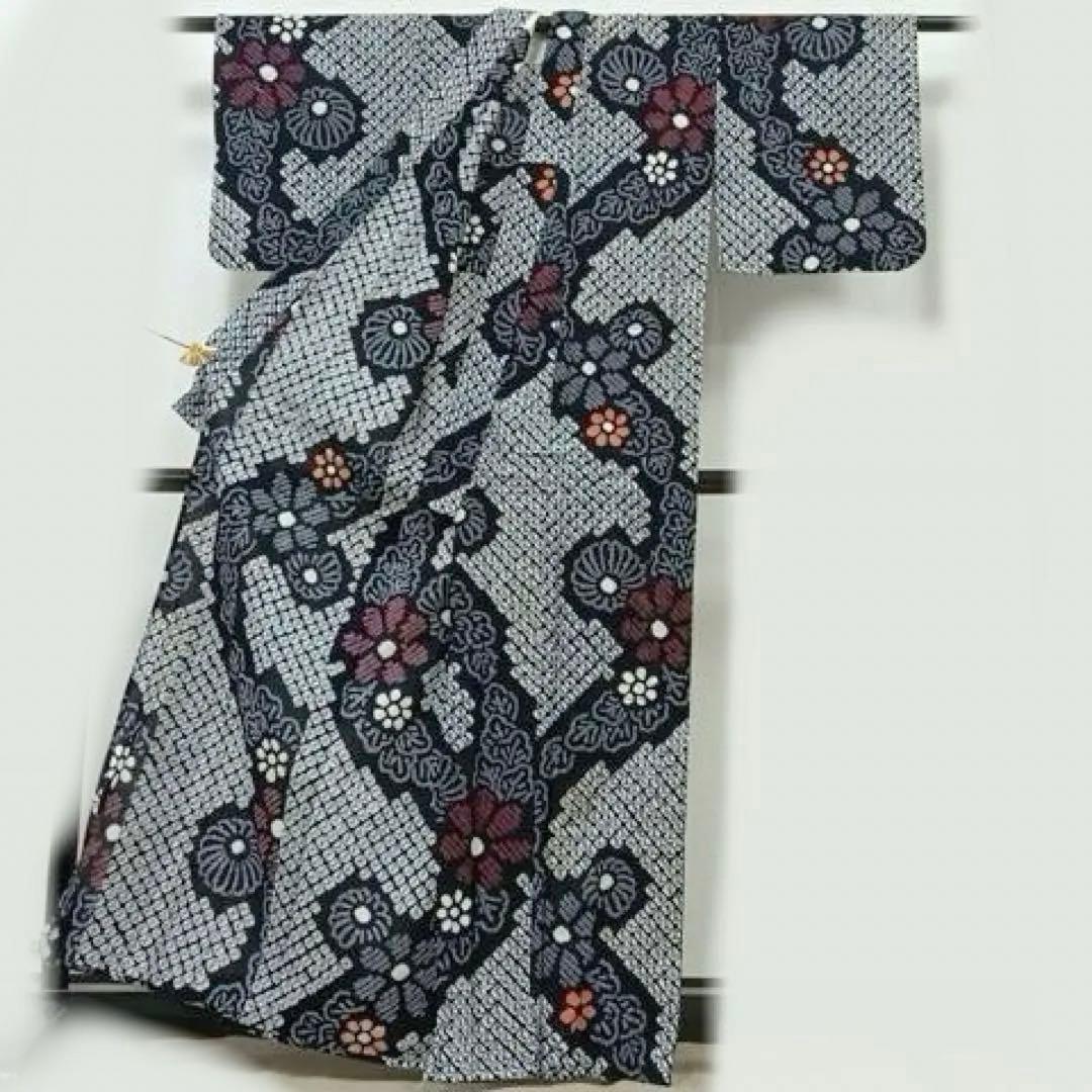 浴衣　有松絞り　身丈161 蜘蛛絞り　有松鳴海絞り　紺地　綿