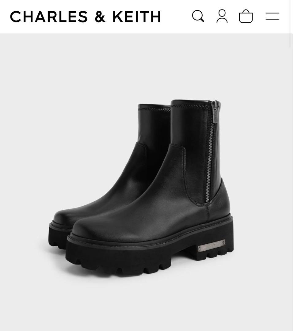 美品　CHARLES & KEITH サイドジップ アンクルブーツ