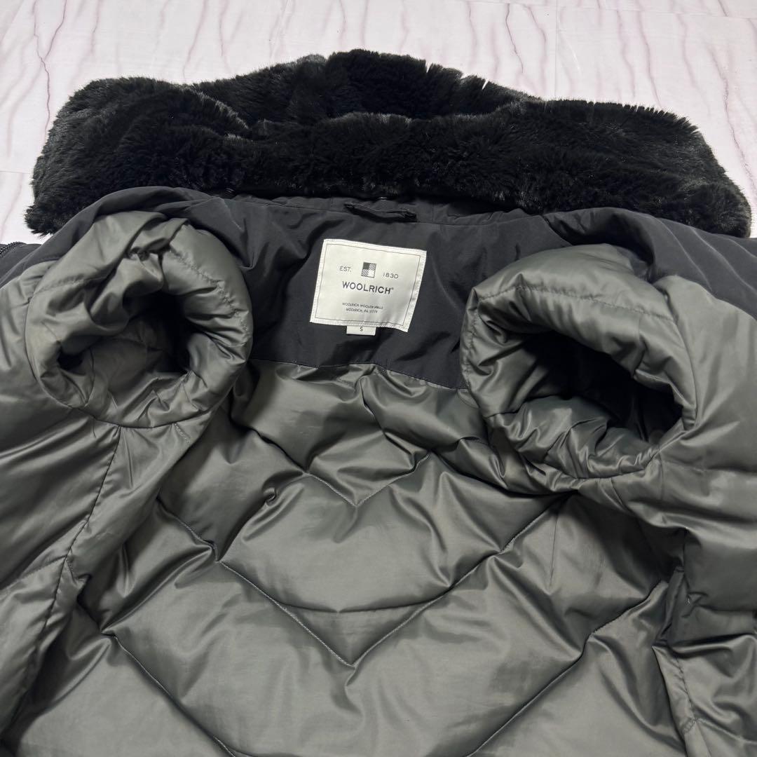 WOOLRICH 現行タグ ボルダー ダウンコート エコファー ロゴ 黒 S