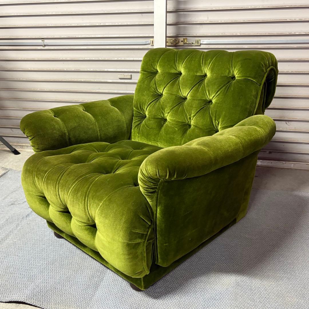 ☆GJ206山口県下松市より オールドカリモク 1人がけソファ　モケットグリーン