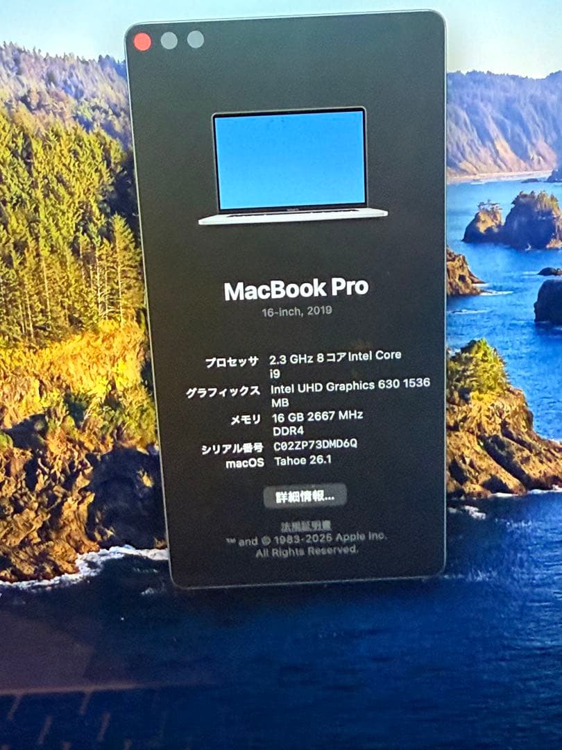 MacBook Pro 16インチ 2019 Core i9_1TB