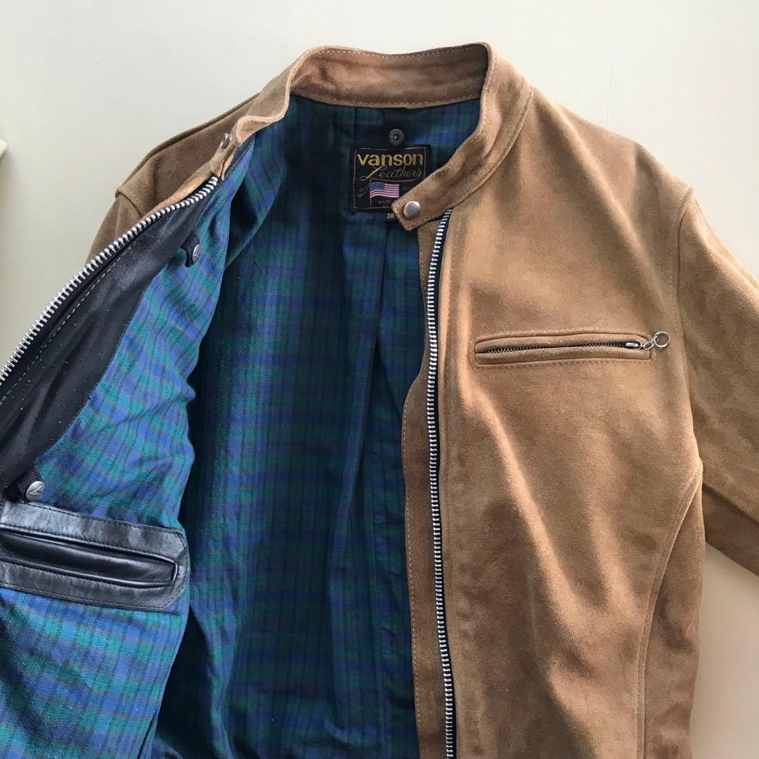 vanson バンソンキャメルスエード ライダースジャケット 38(M)