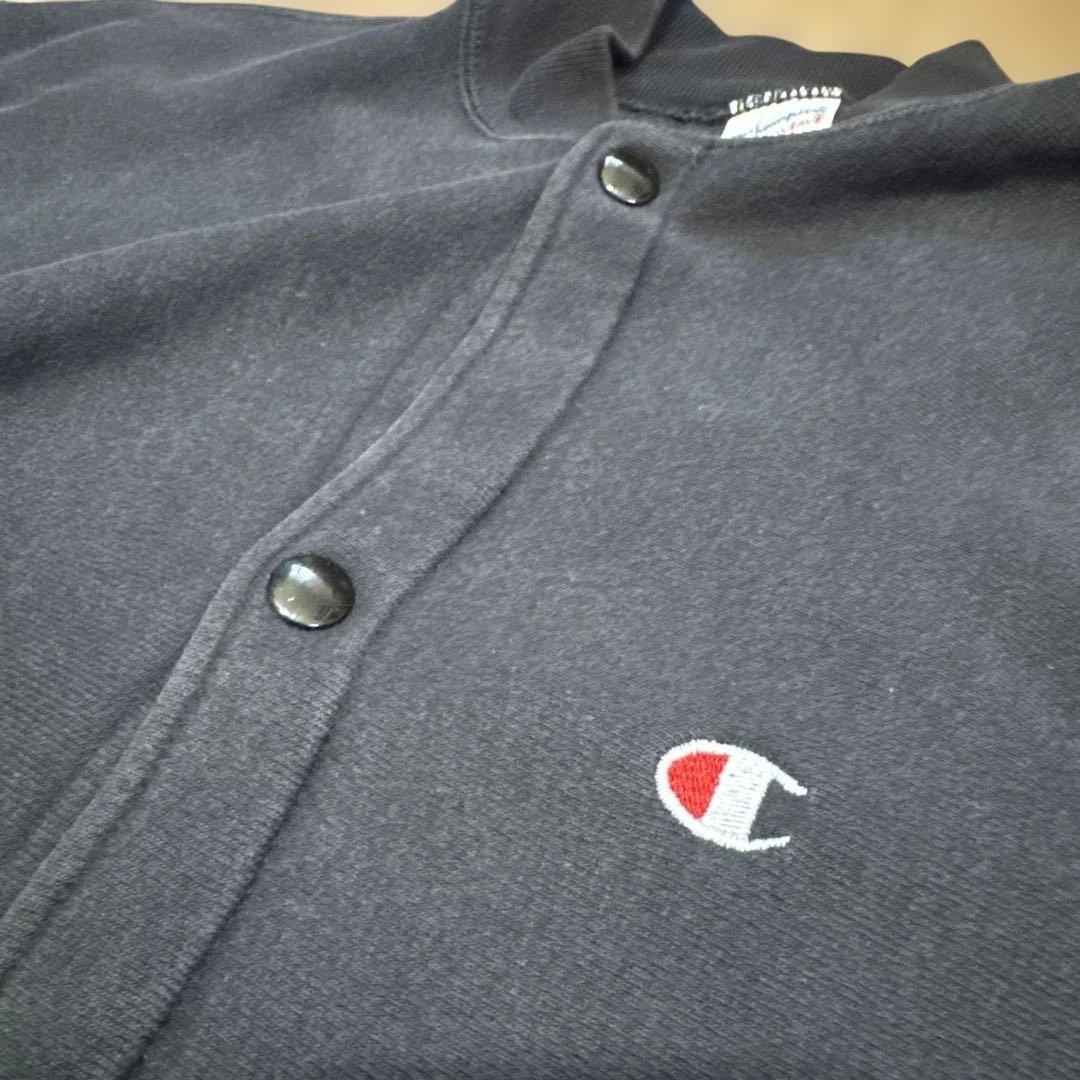 90s 刺繍タグ　champion スナップ　カーディガン　黒　XL USA