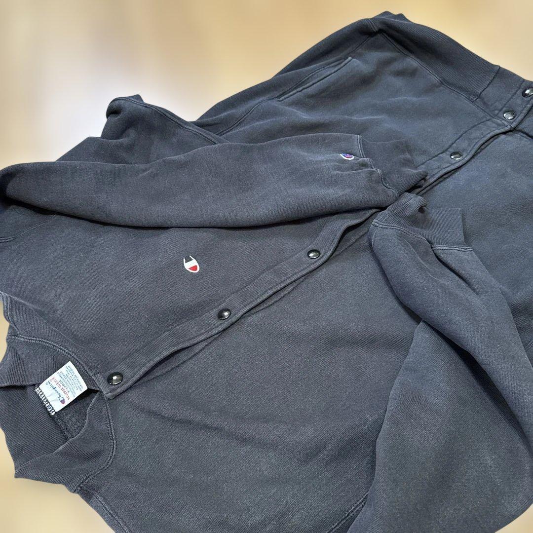 90s 刺繍タグ　champion スナップ　カーディガン　黒　XL USA