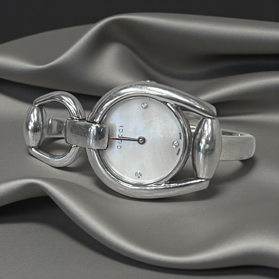 【不動品】GUCCIグッチ 139.5ホースビット 3Pダイヤ シェル文字盤