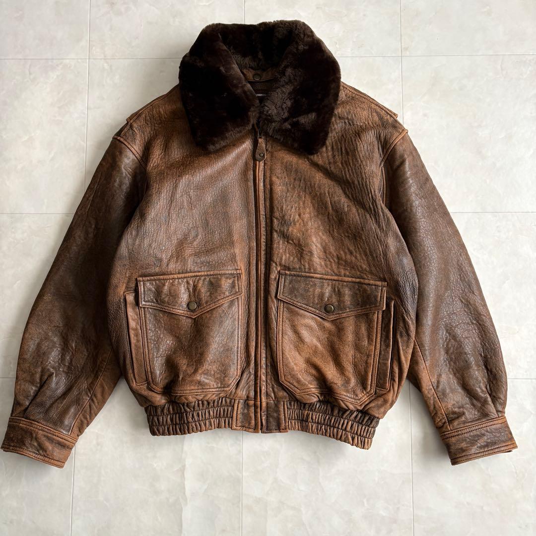 80s vintage 羊革 G-1 レザーフライトジャケット ライナー付 L