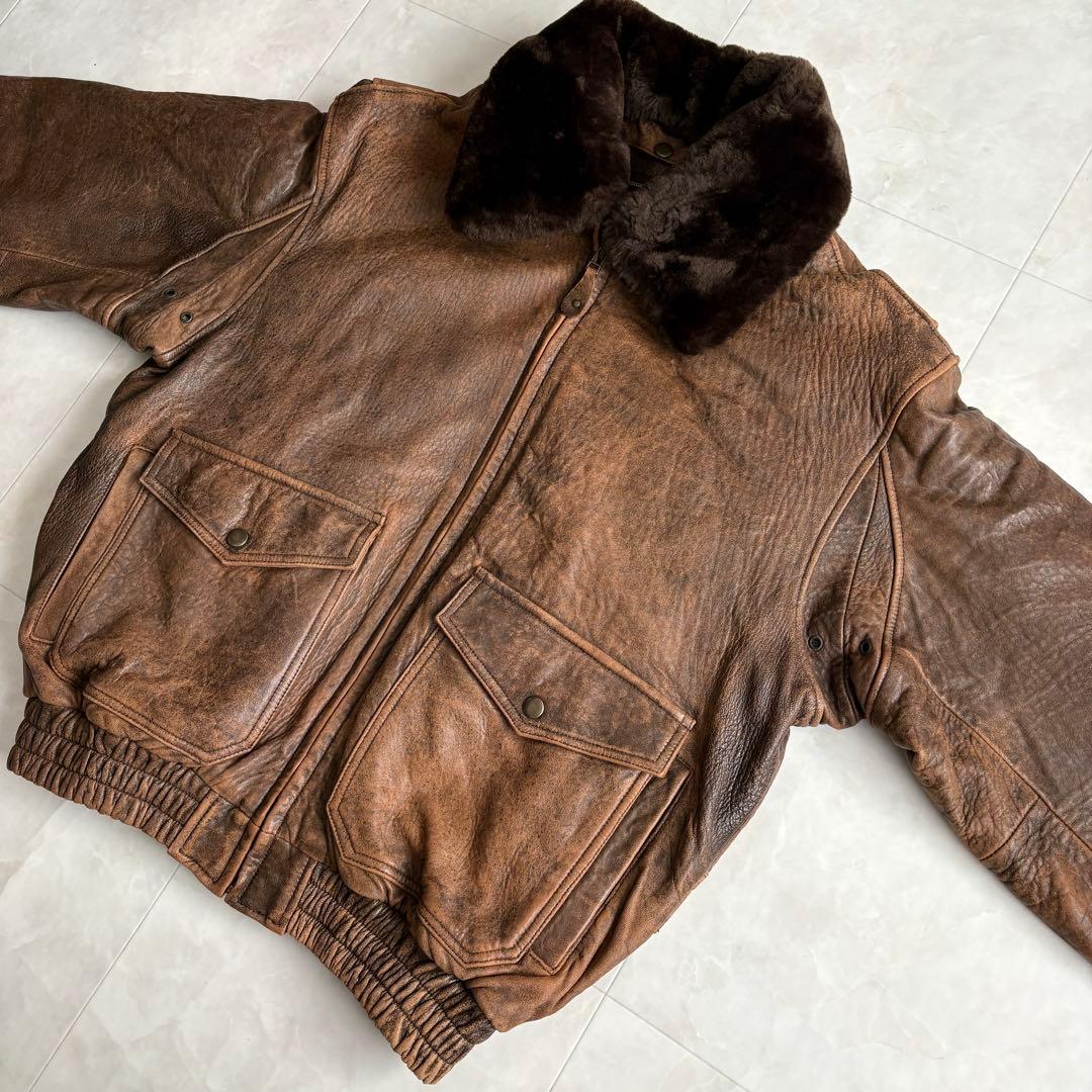 80s vintage 羊革 G-1 レザーフライトジャケット ライナー付 L