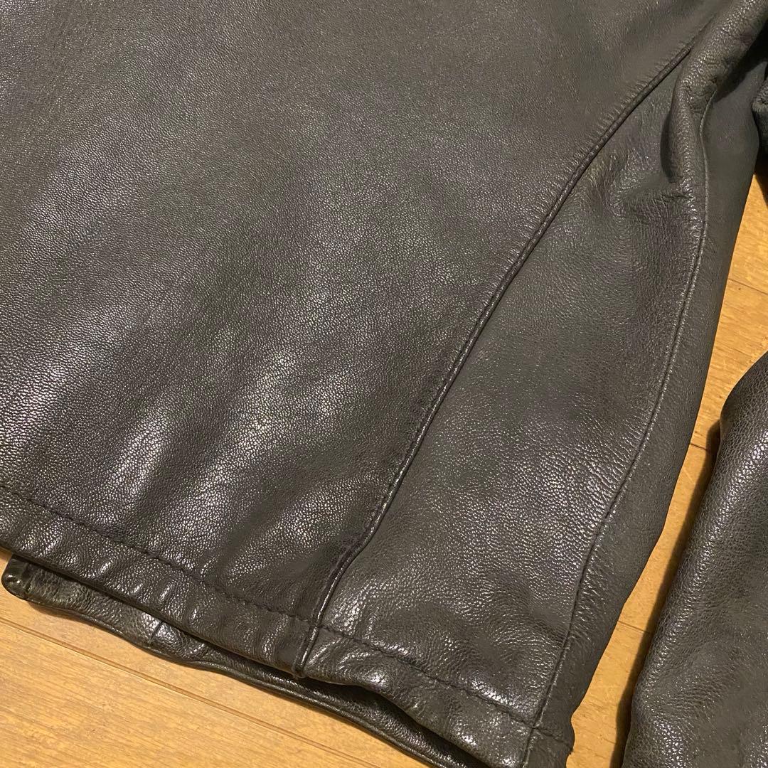 Schott シングル ライダースジャケット ゴートレザー　ブラック/ 星条旗