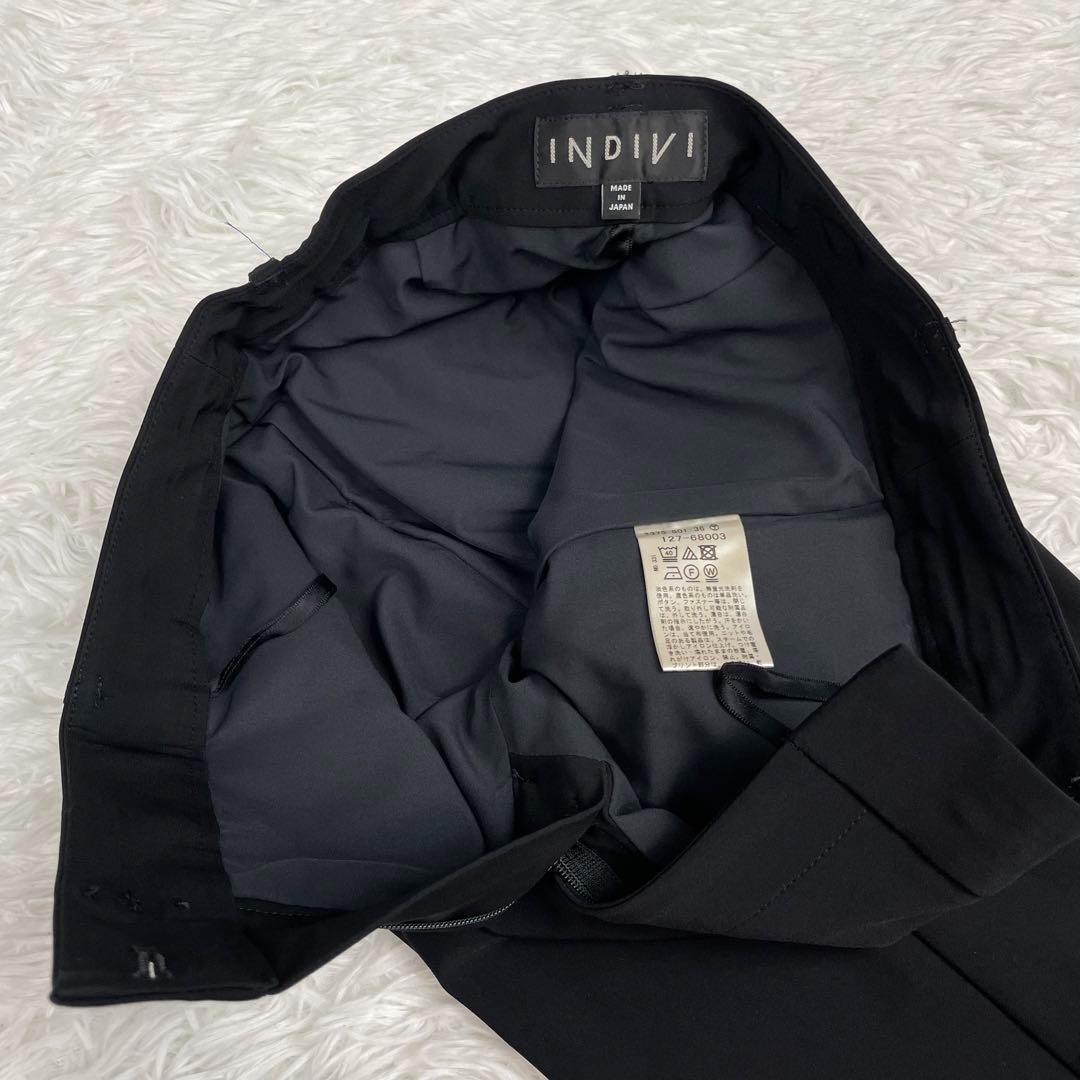 超極美品✨24SS✨インディヴィ✨ノーカラー✨パンツスースセットアップ✨36✨黒