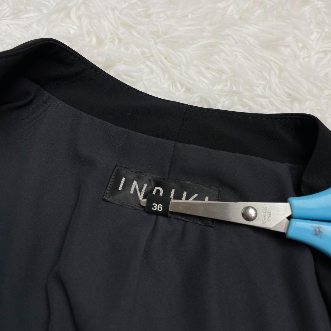 超極美品✨24SS✨インディヴィ✨ノーカラー✨パンツスースセットアップ✨36✨黒