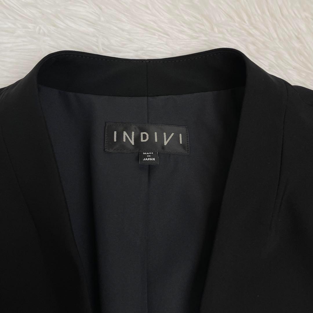 超極美品✨24SS✨インディヴィ✨ノーカラー✨パンツスースセットアップ✨36✨黒