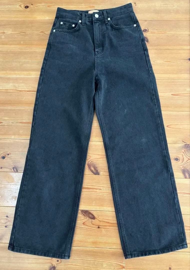 TODAYFUL ブラック ワイドレッグデニム ハイウエスト25