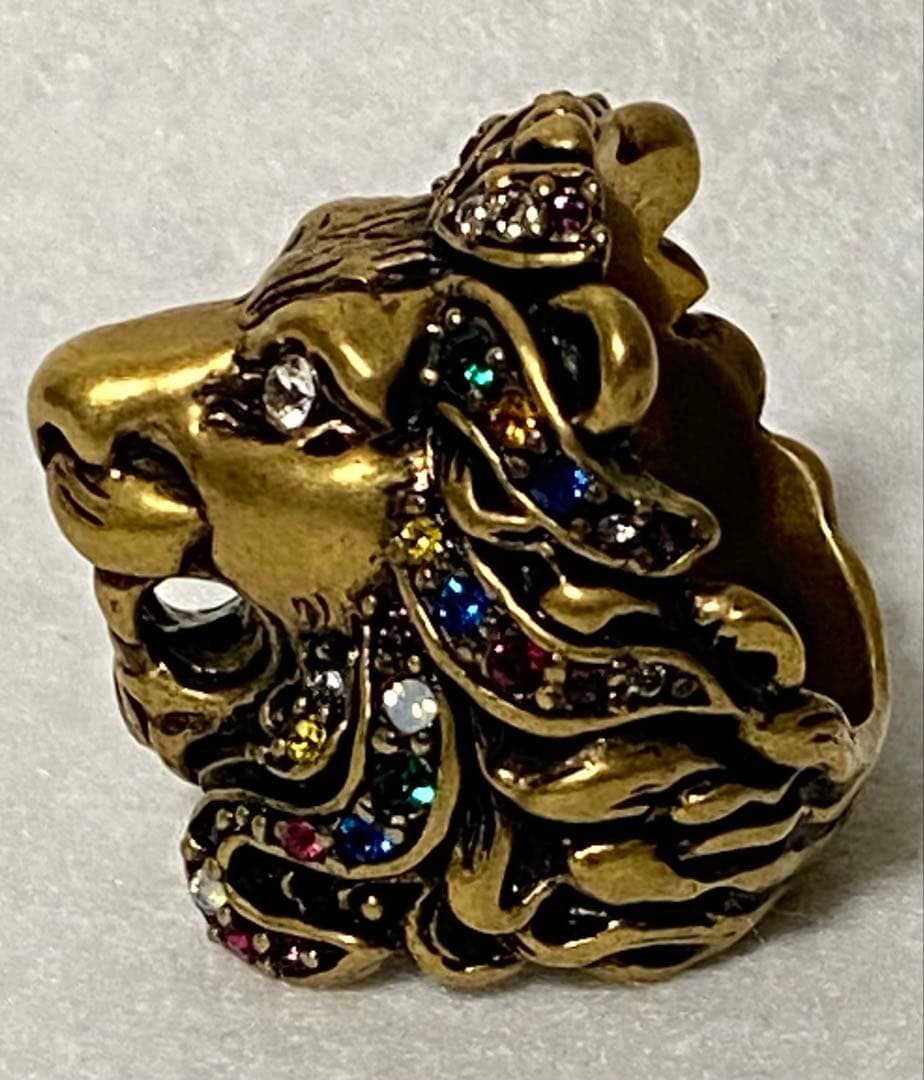 GUCCI グッチ ライオン マルチカラーラインストーン リング 16号