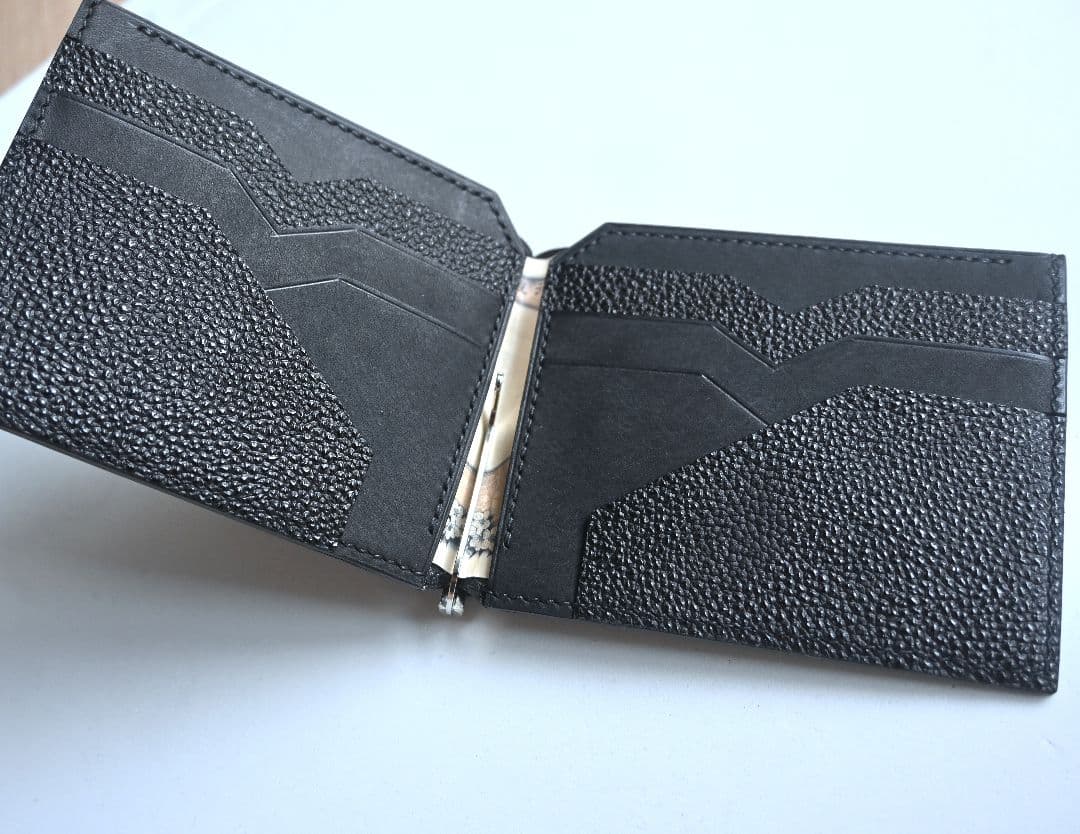 マネークリップ【黒桟革×マルゴー】　ブラック　マルゴー