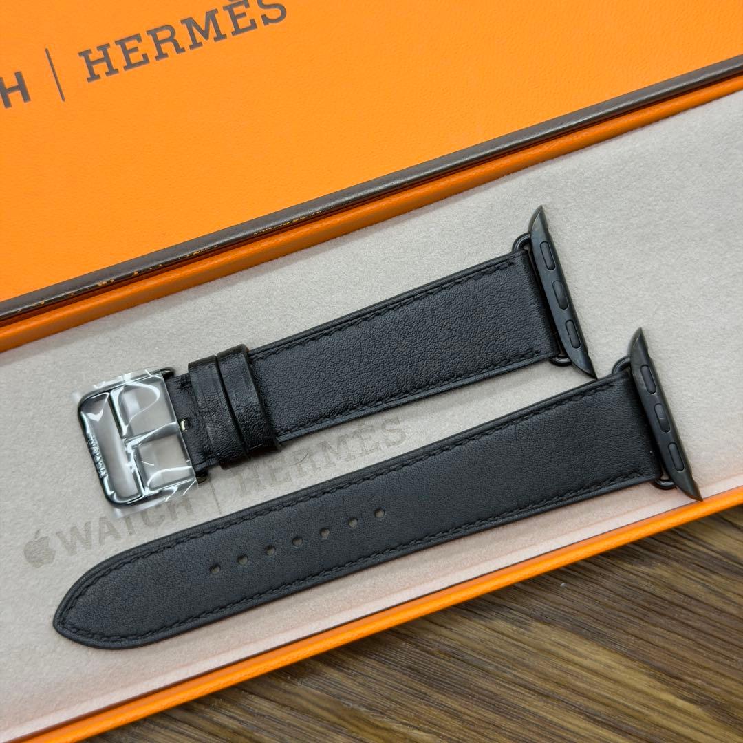 3096 ほぼ未使用　Apple Watch エルメス　ブラック　レザー　バンド