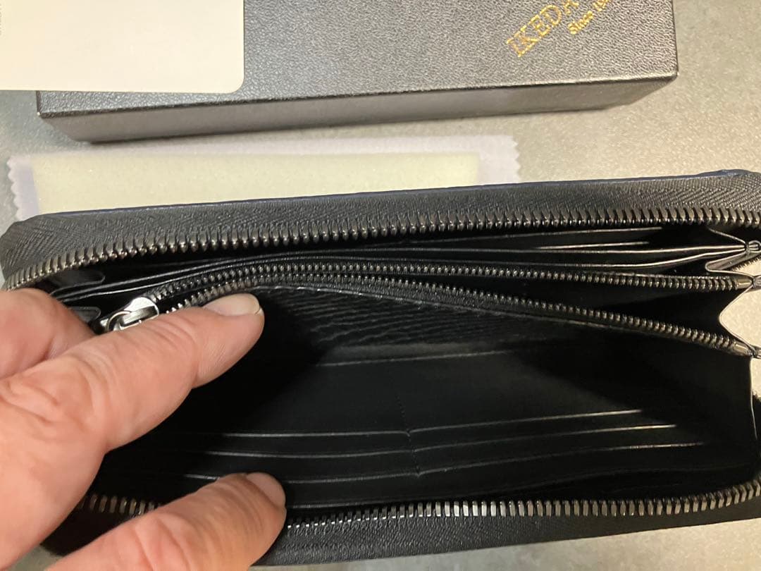 池田工芸 藍染め クロコダイル ラウンド ファスナー　ビックウォレット