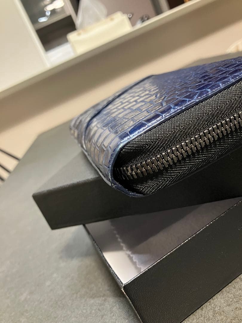 池田工芸 藍染め クロコダイル ラウンド ファスナー　ビックウォレット