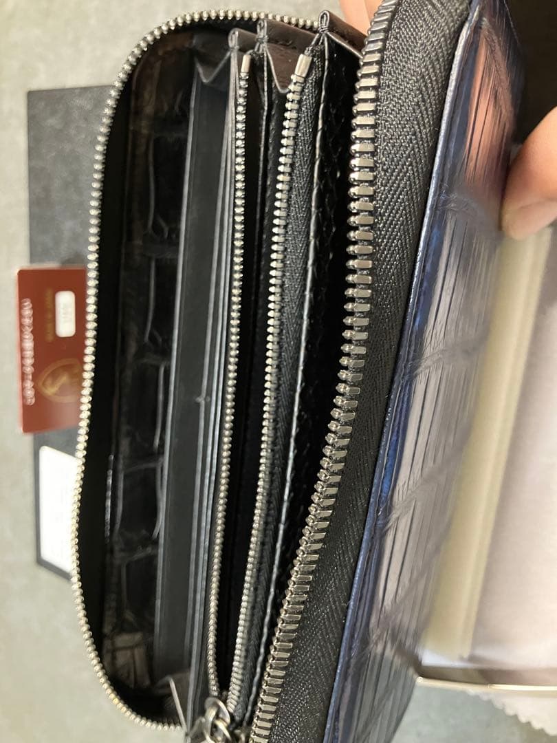 池田工芸 藍染め クロコダイル ラウンド ファスナー　ビックウォレット