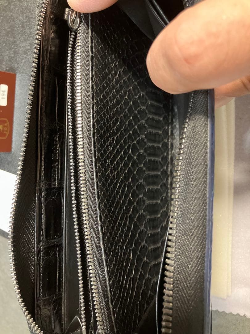 池田工芸 藍染め クロコダイル ラウンド ファスナー　ビックウォレット