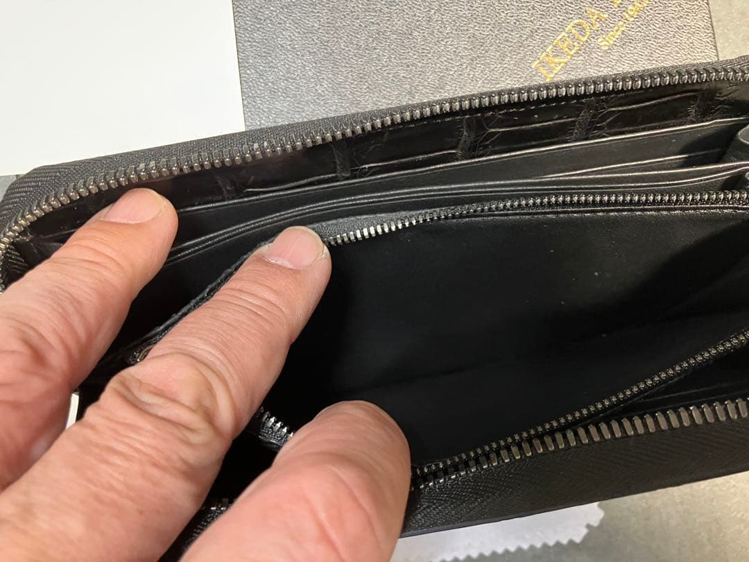 池田工芸 藍染め クロコダイル ラウンド ファスナー　ビックウォレット