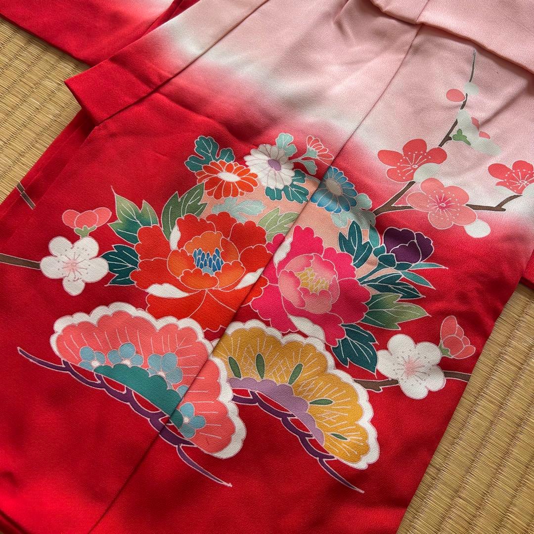 七五三 3歳 被布 着物 絹 三歳 赤 ピンク 753 子供着物 パステルカラー