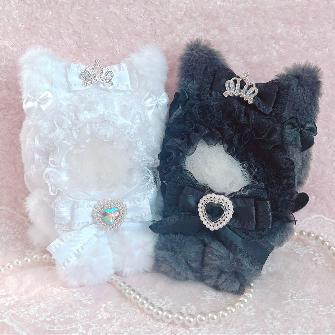 b214 ぬい服 12cm ちびぐるみ 着ぐるみ おすわり 白黒 王冠 猫セット