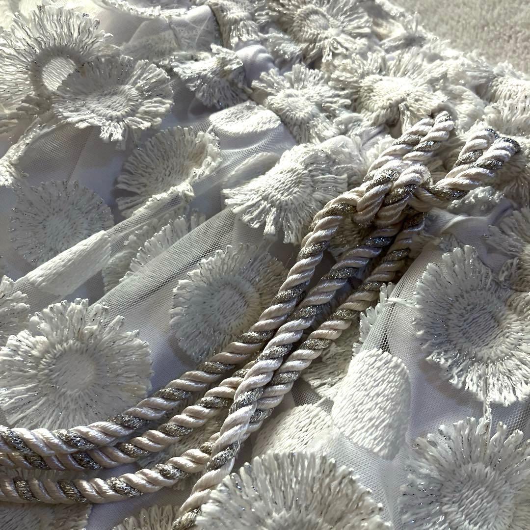 オブリ　マーガレットドット刺繍　レース　ホワイトフレアロングスカート M