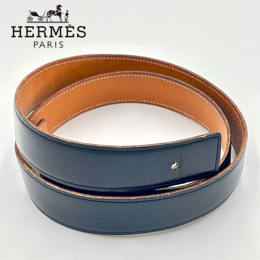 HERMESエルメス リバーシブル レザーベルト ウエス95 ブラック ブラウン