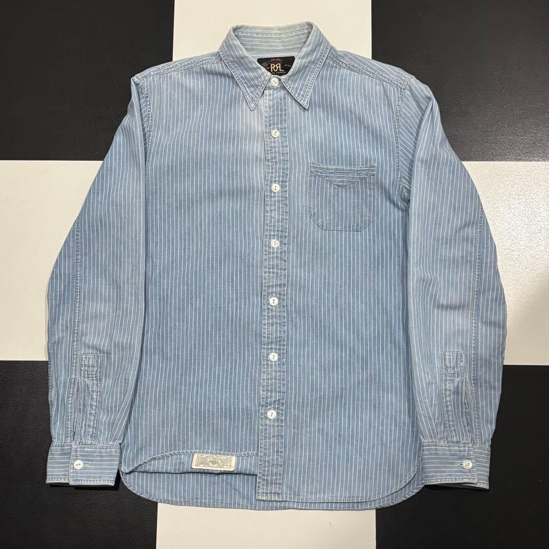 RRL インディゴ ストライプ 赤耳 チンスト デニム ワーク シャツ XS