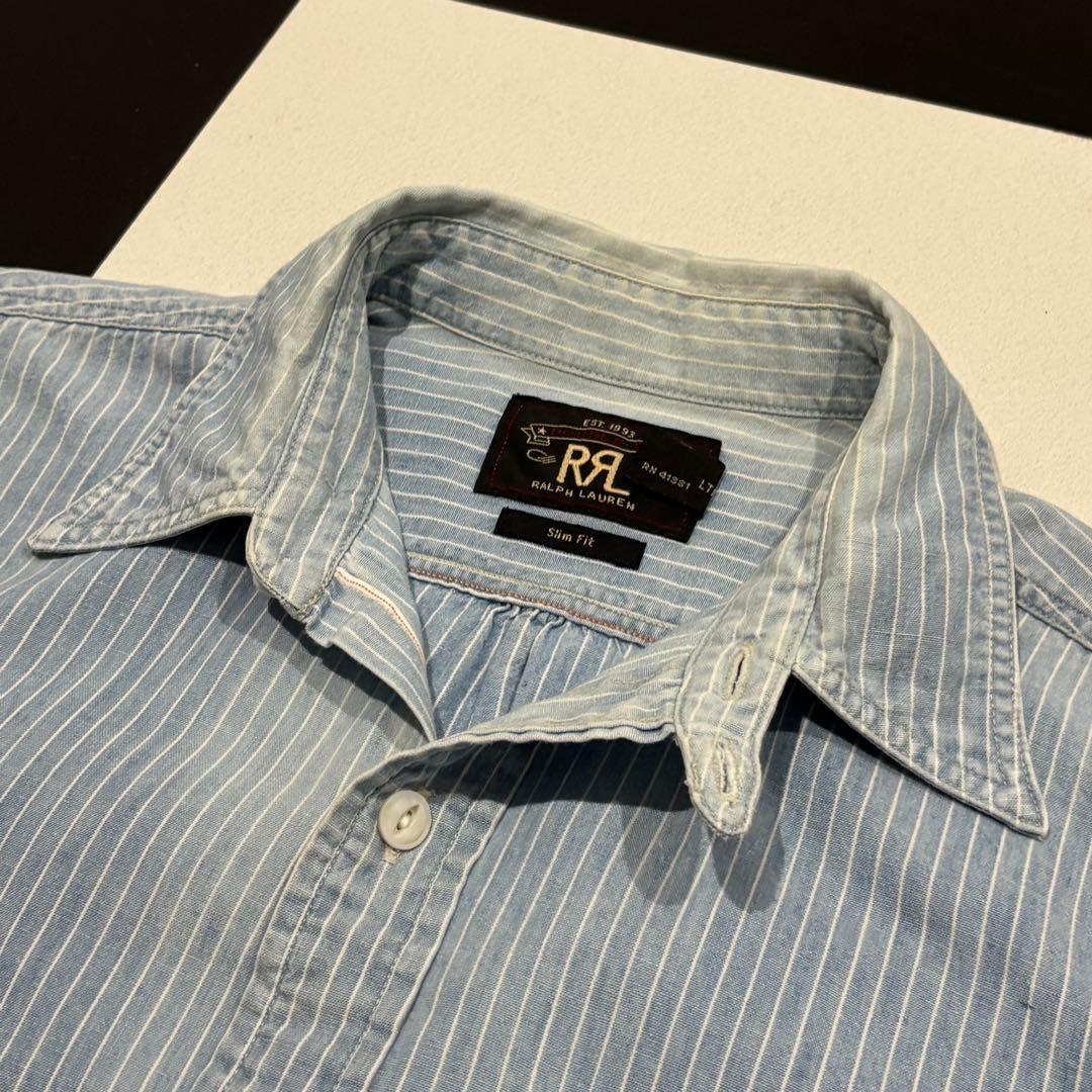RRL インディゴ ストライプ 赤耳 チンスト デニム ワーク シャツ XS