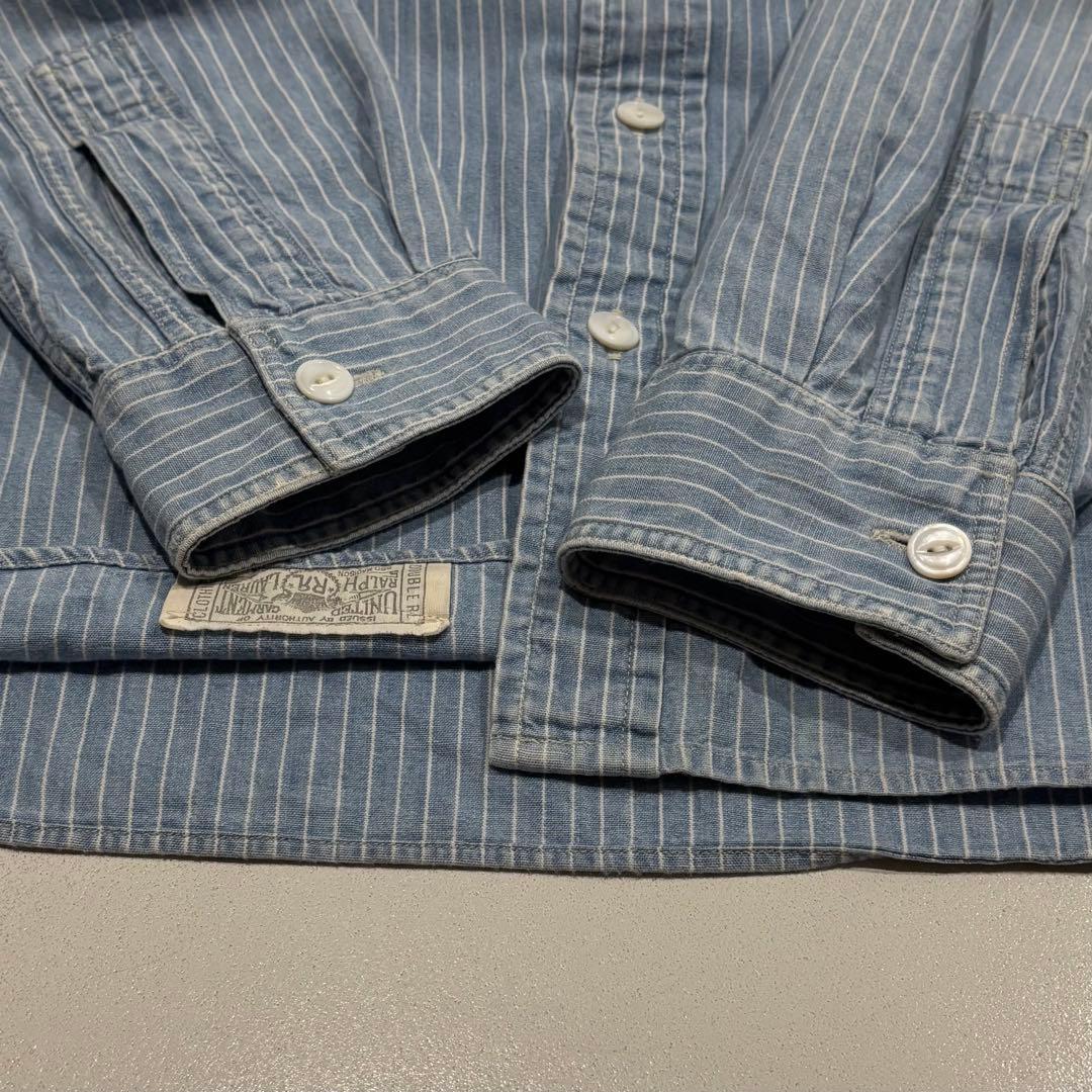 RRL インディゴ ストライプ 赤耳 チンスト デニム ワーク シャツ XS