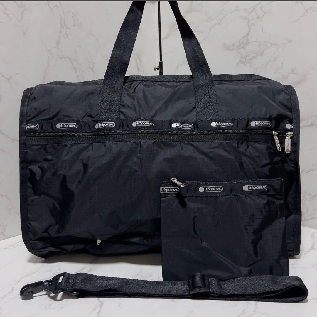 【新品 ・軽量・大容量】レスポートサック 黒 ボストンバッグ ショルダー付き