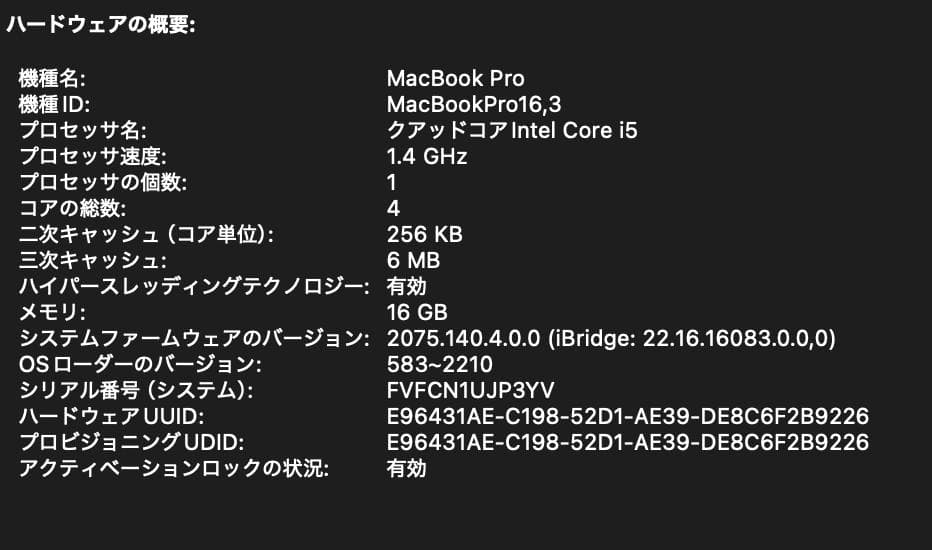 プロフさん専用　MacBookPro 2020 i5 13 16/256SSD