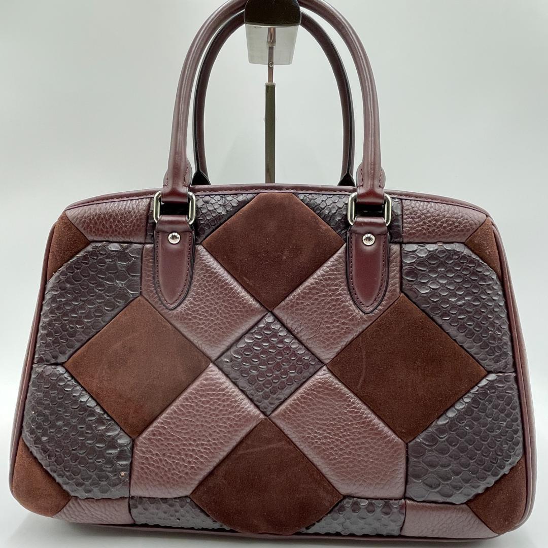 美品 COACH ハンドバッグ レザー ゴールド パッチワーク パイソン