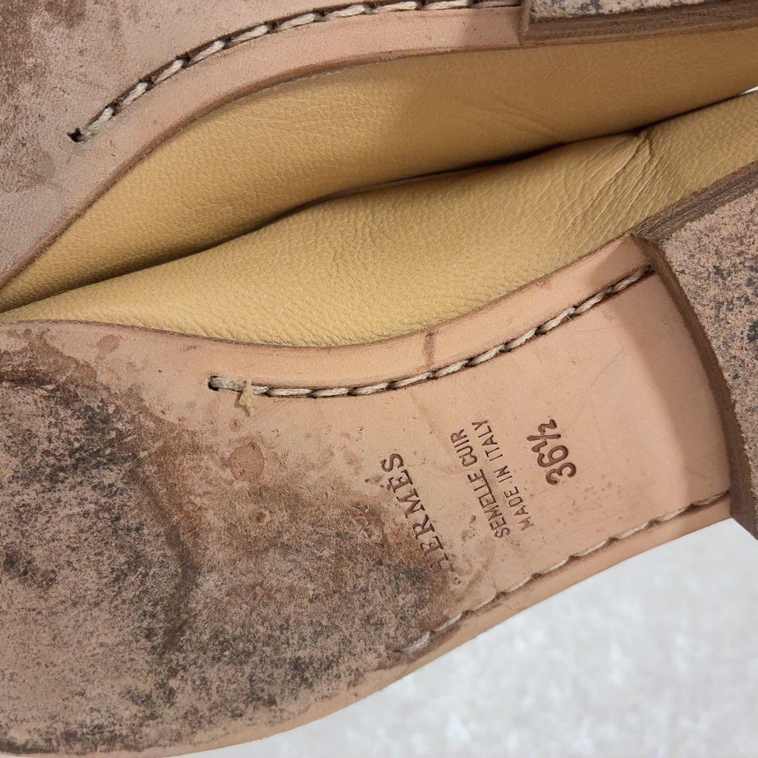 エルメス HERMES Hステッチ レザーローファー 23cm ベージュ