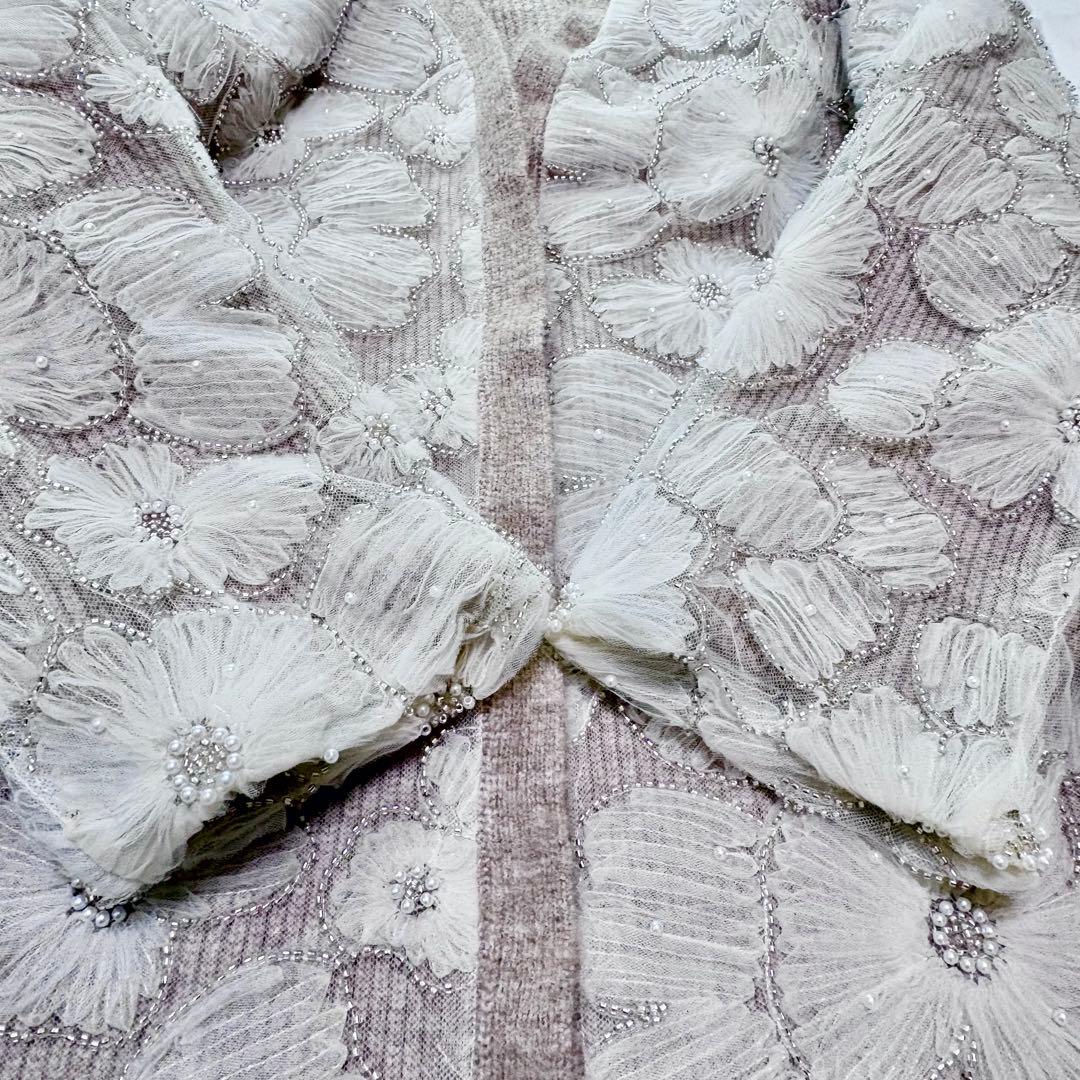 美品 ZARA ザラ コントラスト フェイクパール ニット コート カーディガン