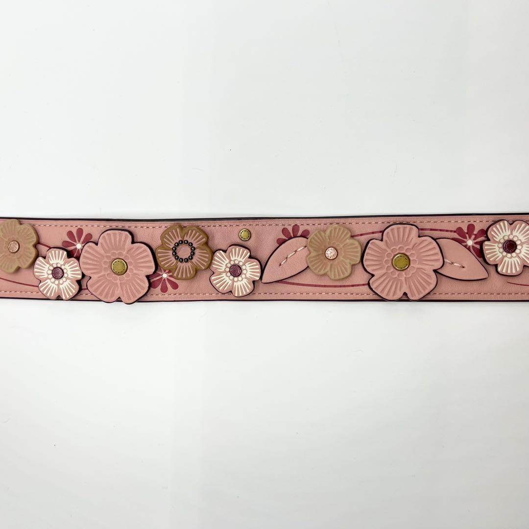 極美品✨コーチ　ショルダーストラップ　ティーローズ　ピンク　レザー　フラワー