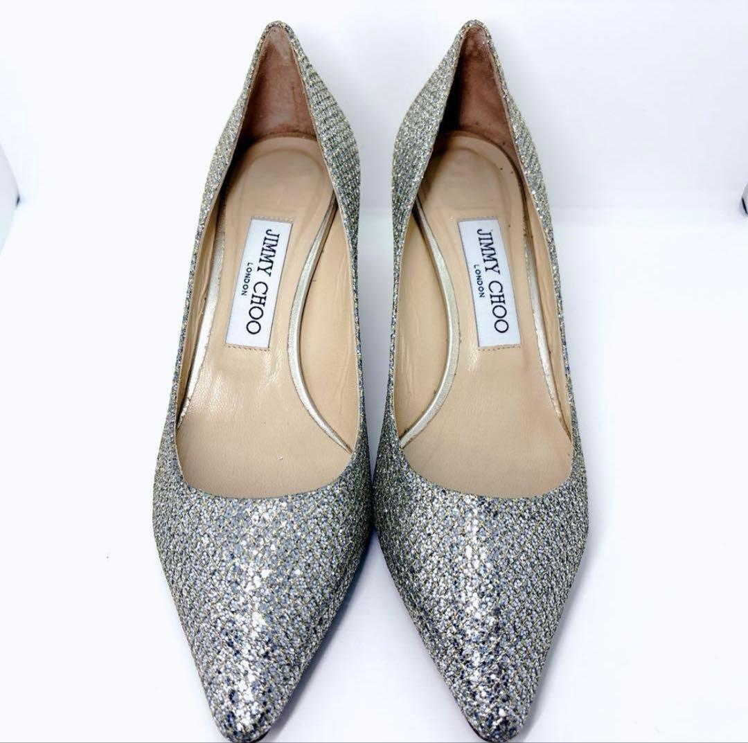 【美品】 JIMMYCHOO Romy60 37 パンプス グリッター シルバー