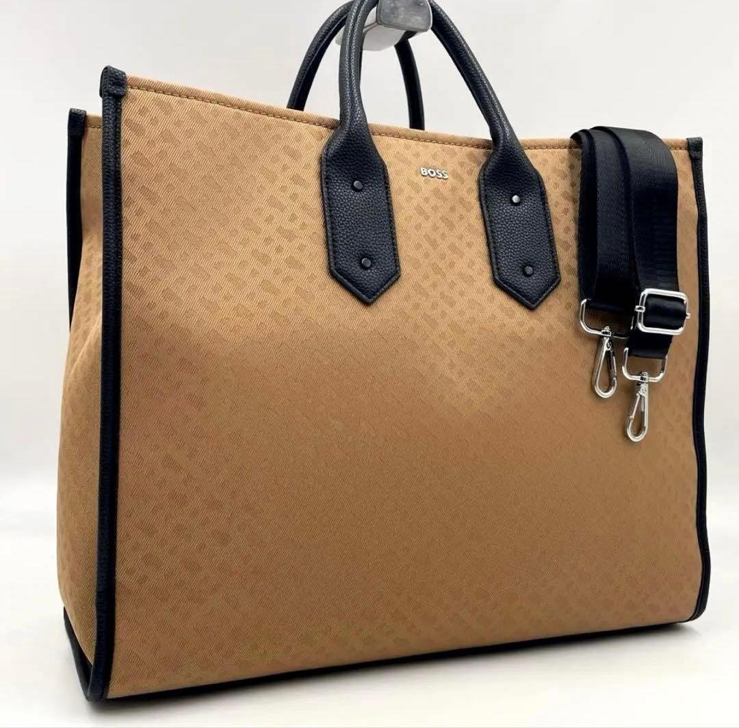 【未使用級•現行】HUGO BOSS モノグラムツイル トートバッグ 2way