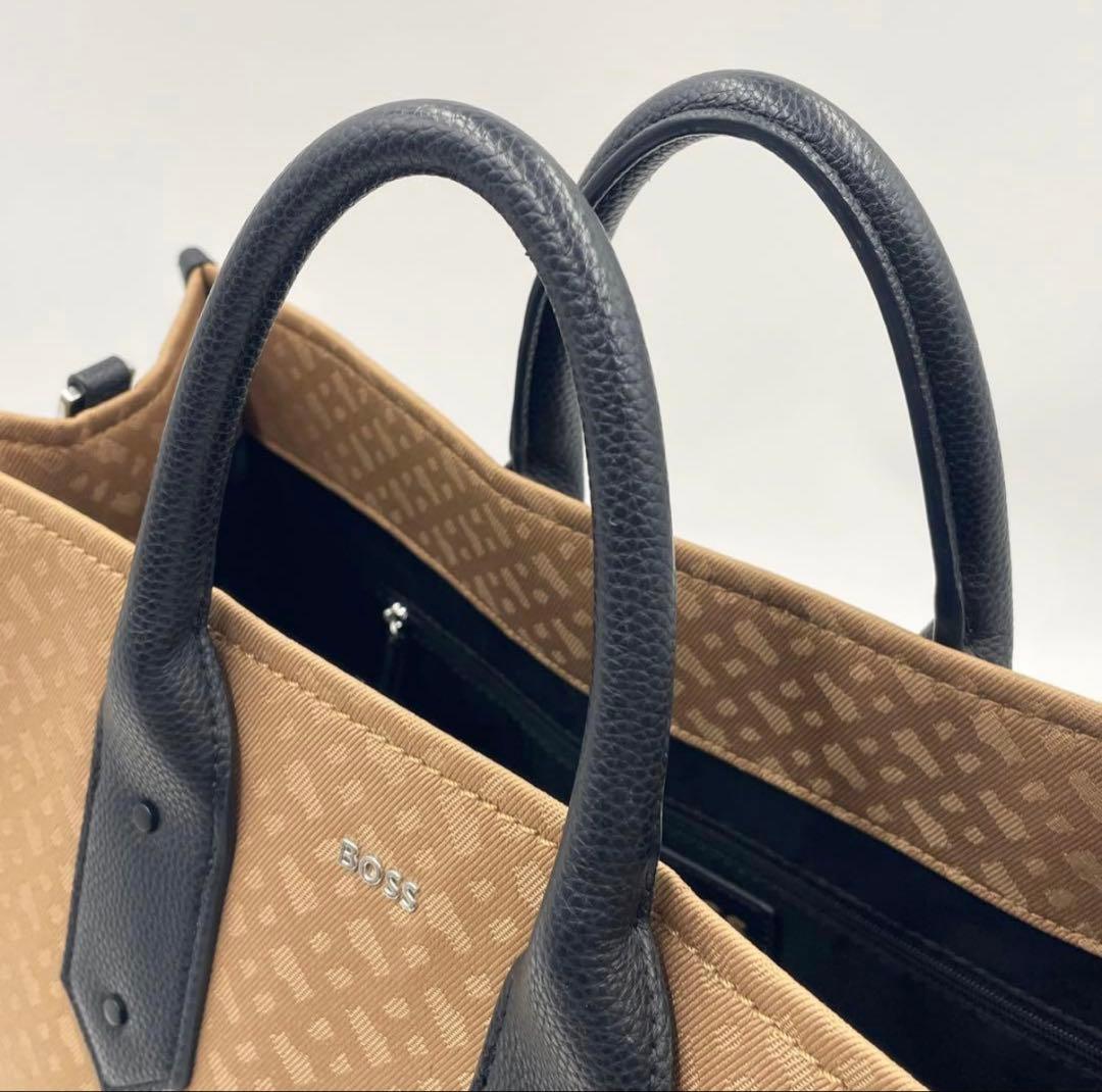 【未使用級•現行】HUGO BOSS モノグラムツイル トートバッグ 2way