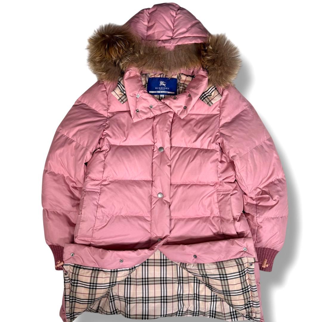 美品 バーバリーブルーレーベル ファー ノバチェック 3way ダウンコート M