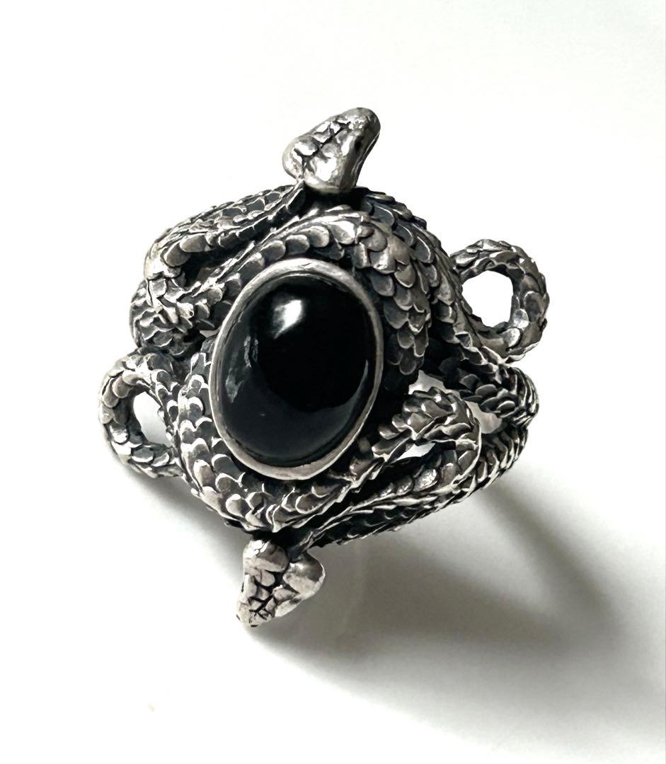 【VINTAGE】スネーク・蛇　オニキス　シルバーリング