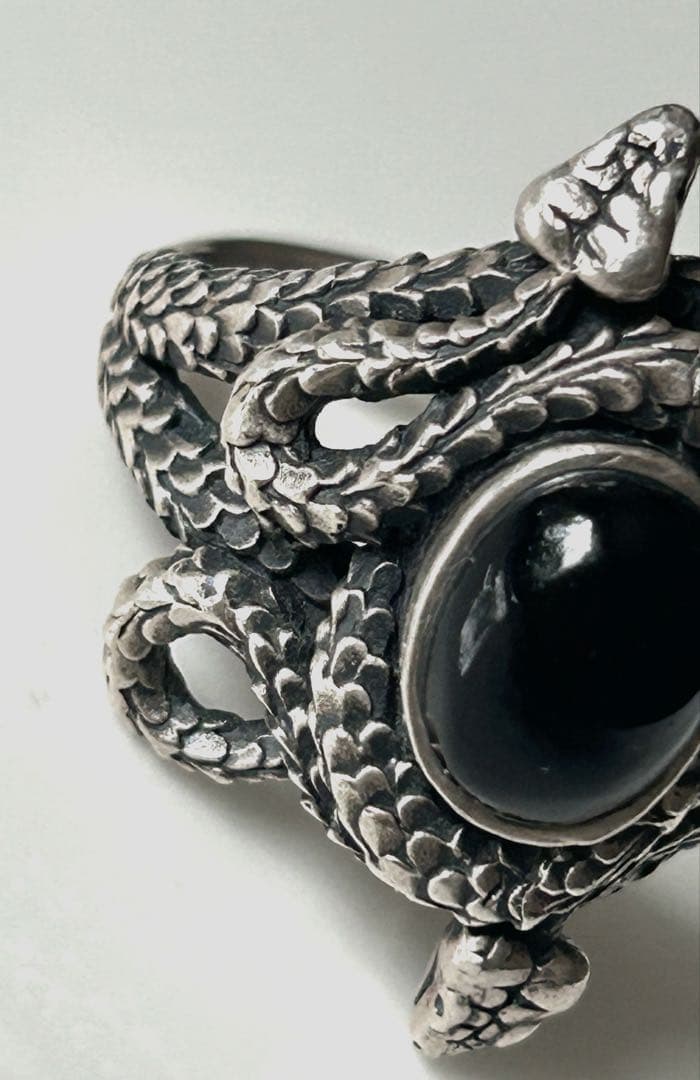 【VINTAGE】スネーク・蛇　オニキス　シルバーリング