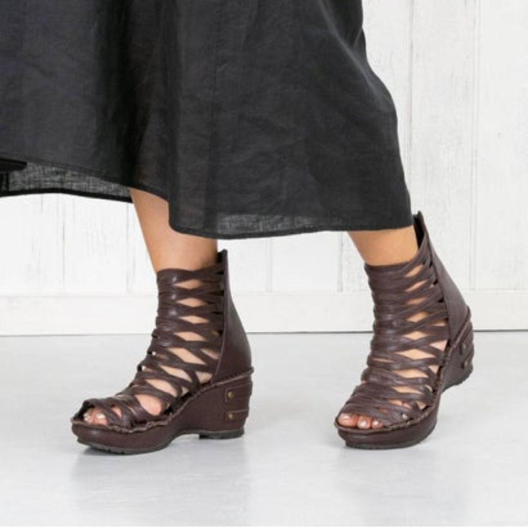 未使用級 ヒナデイグリーン ブーティサンダル グラディエーター バックジップ