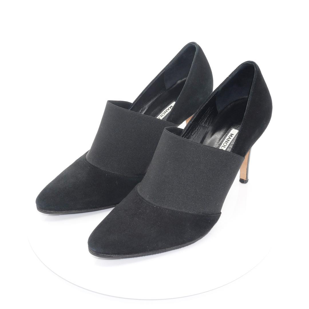 37.5　MANOLO BLAHNIK　マノロブラニク　ブーティー　黒　スエード